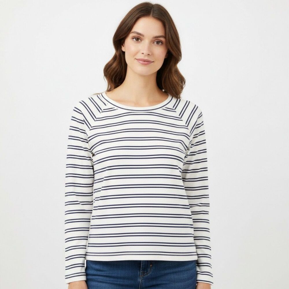 Ann Taylor LOFT White & Black Stripe Knit Long Sleeve Top Size XL
